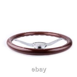 380mm 15 Inch 6 Hole Chrome Dark Steering Wheel Real Wood Riveted Grip with Horn