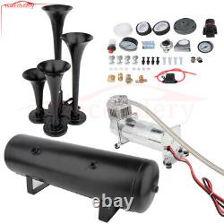 4 Loud Trumpets Horn Air Compressor & Tank Kit 200PSI Fits Truck Car 12V System