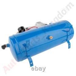 4 Trumpets 135DB 12V Air Horn Compressor Kit Blue Tank Gauge For Truck Car Train