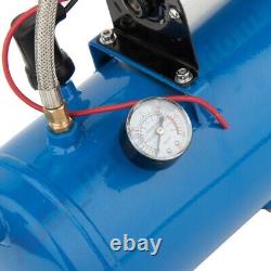 4 Trumpets 135DB 12V Air Horn Compressor Kit Blue Tank Gauge For Truck Car Train