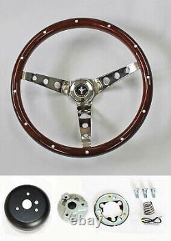 65-69 Mustang Wood Steering Wheel Mustang Cap 15 High Gloss Finish with Rivets