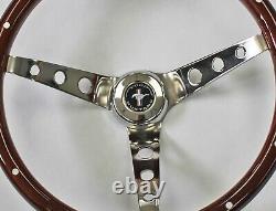 65-69 Mustang Wood Steering Wheel Mustang Cap 15 High Gloss Finish with Rivets