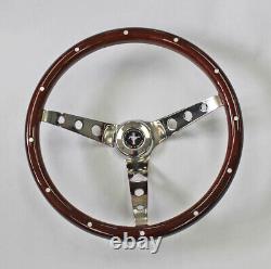 65-69 Mustang Wood Steering Wheel Mustang Cap 15 High Gloss Finish with Rivets