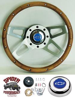 74-91 Blazer 82-94 Chevy Van steering wheel BLUE BOWTIE 13 1/2 WALNUT 4 SPOKE