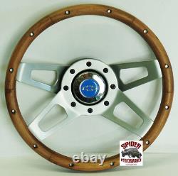 74-91 Blazer 82-94 Chevy Van steering wheel BLUE BOWTIE 13 1/2 WALNUT 4 SPOKE