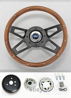 78-91 Ford F100 F150 F250 Bronco 13 1/2 4 spoke wood on black steering wheel