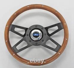 78-91 Ford F100 F150 F250 Bronco 13 1/2 4 spoke wood on black steering wheel