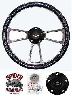 80-87 Suburban Blazer Chevy pickup steering wheel BOWTIE 14 CARBON black button