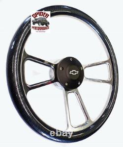 80-87 Suburban Blazer Chevy pickup steering wheel BOWTIE 14 CARBON black button