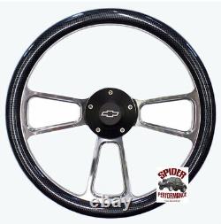 80-87 Suburban Blazer Chevy pickup steering wheel BOWTIE 14 CARBON black button