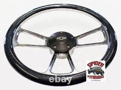 80-87 Suburban Blazer Chevy pickup steering wheel BOWTIE 14 CARBON black button