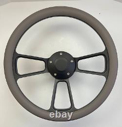 BLACK 14 BILLET Steering wheel with DARK GRAY Half Wrap + adaptor + Horn Button