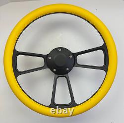 BLACK 14 BILLET Steering wheel with YELLOW Half Wrap + adaptor + Horn Button