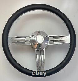 BLACK Half Wrap 14 BILLET Steering Wheel + Horn Button + Adapter GM FORD MOPAR