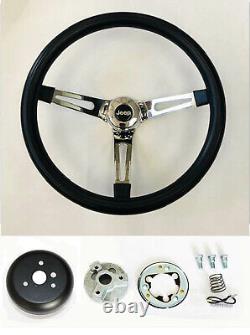 Black Foam on Chrome Steering Wheel 15 for 1976-1995 Jeep CJ5 CJ7 YJ Wrangler