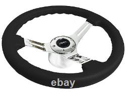 Black Leather Steering Wheel Kit 6-Bolt compatible with 1976-95 Jeep