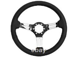 Black Leather Steering Wheel Kit 6-Bolt compatible with 1976-95 Jeep