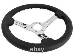 Black Leather Steering Wheel Kit 6-Bolt compatible with 1976-95 Jeep