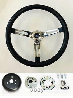 Bronco F100 F150 F250 F350 Black Foam Grip on Chrome Steering Wheel 15 Ford cap