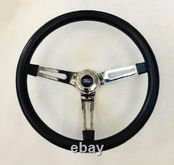 Bronco F100 F150 F250 F350 Black Foam Grip on Chrome Steering Wheel 15 Ford cap