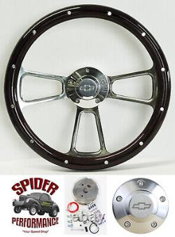 CPP IDIDIT Flaming River column steering wheel BOWTIE 14 BILLET & WOOD RIVET