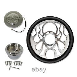 Chrome 14 Billet Flamed Half Wrap Steering Wheel withHorn Button &9 Holes Adapter