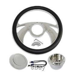 Chrome 14 Wings Steering Wheel Aluminum with Smooth Horn Button & 9 Holes Adapter