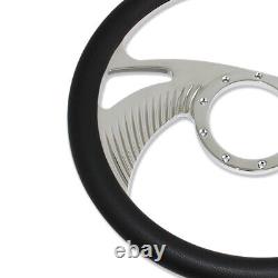 Chrome 14 Wings Steering Wheel Aluminum with Smooth Horn Button & 9 Holes Adapter