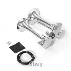 Chrome 3 Trumpet Horns Kit Train Air Horn for Truck Car SUV Boat 150dB 12V/24V