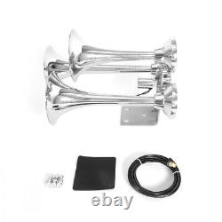 Chrome 3 Trumpet Horns Kit Train Air Horn for Truck Car SUV Boat 150dB 12V/24V