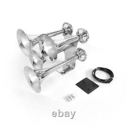 Chrome Truck Air Horn 150DB 4 Trumpet Horns Kit Fits RV Car Train Boat 12V / 24V