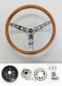 Classic Wood Steering Wheel 13 1/2 for 1976-1995 Jeep CJ5 CJ7 YJ Wrangler