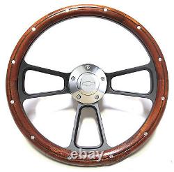 Custom Wood & Black Billet Steering Wheel Kit for 1969 1994 Chevy Camaro