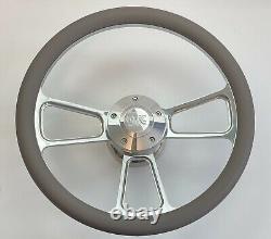 DARK GRAY Half Wrap 14 BILLET Steering wheel + adaptor + Retro GMC Horn Button