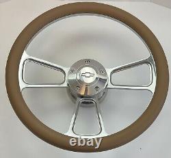 DARK TAN Half Wrap 14 BILLET Steering wheel + Adaptor +CHEVY BOWTIE Horn Button