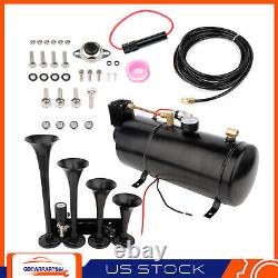 For Car Truck Pickup 4 Trumpets Train Horn Kit Air Horn 150PSI Air Compressor