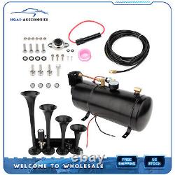 For Car Truck Pickup 4 Trumpets Train Horn Kit Air Horn 150PSI Air Compressor