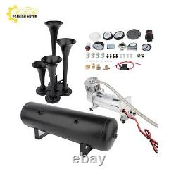 For Truck Car Semi Loud System Air Tank 200PSI 3 GAL 4 Trumpets Train Horn Kit