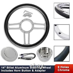 GM 14 Chrome Aluminum Steering Wheel Tri Spoke with Adapter & Smooth Horn Button