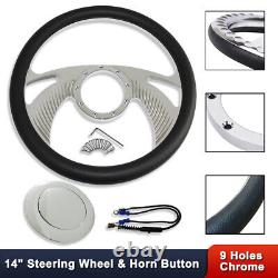 GM 14 Chrome Billet Wings Aluminum Steering Wheel 9 Holes & Smooth Horn Button