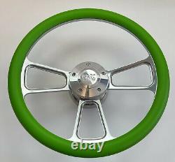 GREEN Half Wrap 14 BILLET Steering wheel + Hub adaptor + Retro GMC Horn Button