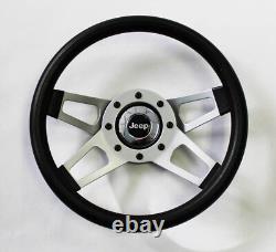 Grant Black 4 spoke Steering Wheel 13 1/2 fits Jeep CJ YJ Wrangler Cherokee