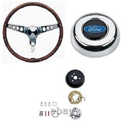 Grant Classic Wood Wheels & Steering Wheel Installation Kit & Chrome Horn Button