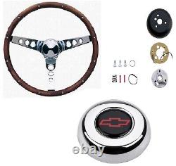 Grant Wood 15 Steering Wheel with Installation Kit & Red Horn Button for Impala