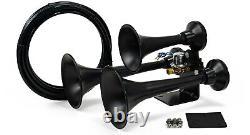 HornBlasters Outlaw Black 228H Loud Train Horn Kit for Truck with Compressor