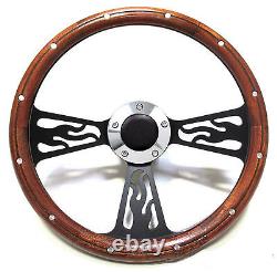 Hot Rod Mahogany & Custom Billet Steering Wheel Kit for Flaming River/GM Column