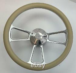 KHAKI Half Wrap 14 BILLET Steering wheel + Adaptor + CHEVY BOWTIE Horn Button