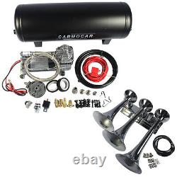 LOUD 152dB 3 TRUMPET TRAIN AIR HORN WITH 3 GAL TANK/200PSI COMPRESSOR TRUCK BOAT