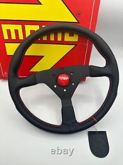 Momo MonteCarlo 350mm Leather Steering Wheel Red Horn Red Stitching MCL35BK3B