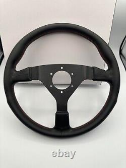 Momo MonteCarlo 350mm Leather Steering Wheel Red Horn Red Stitching MCL35BK3B